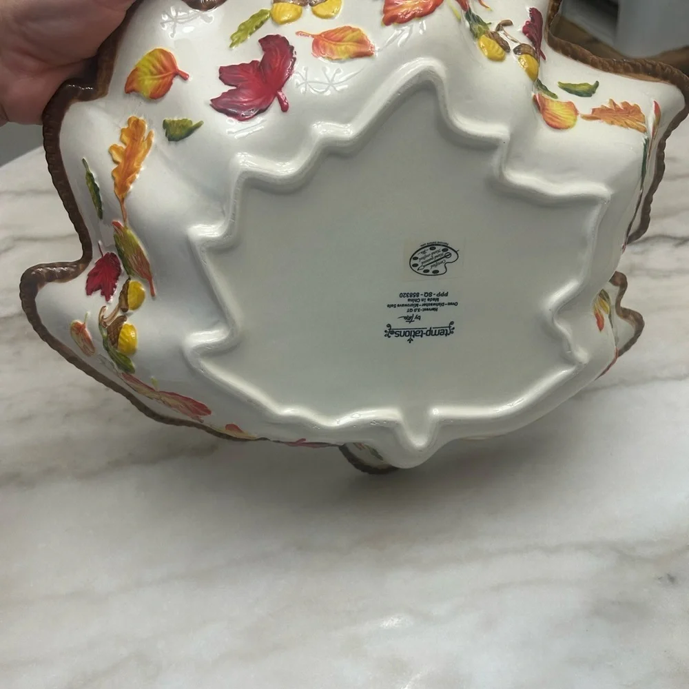 Temp-Tations Orange Leaf-Shaped Decorative Serving Bowl with Gold Trim